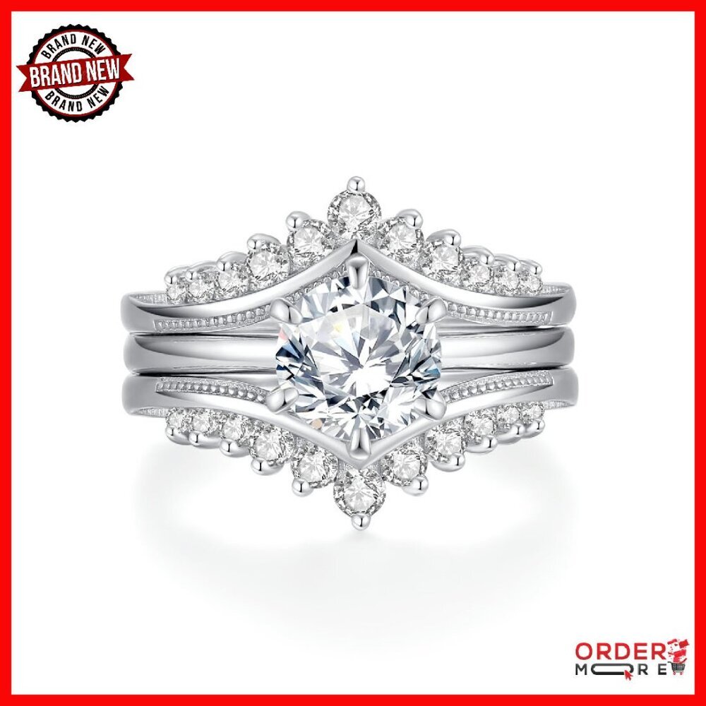 Sterling Silver Moissanite Wedding Ring Set 2CTTW Size 7 Engagement